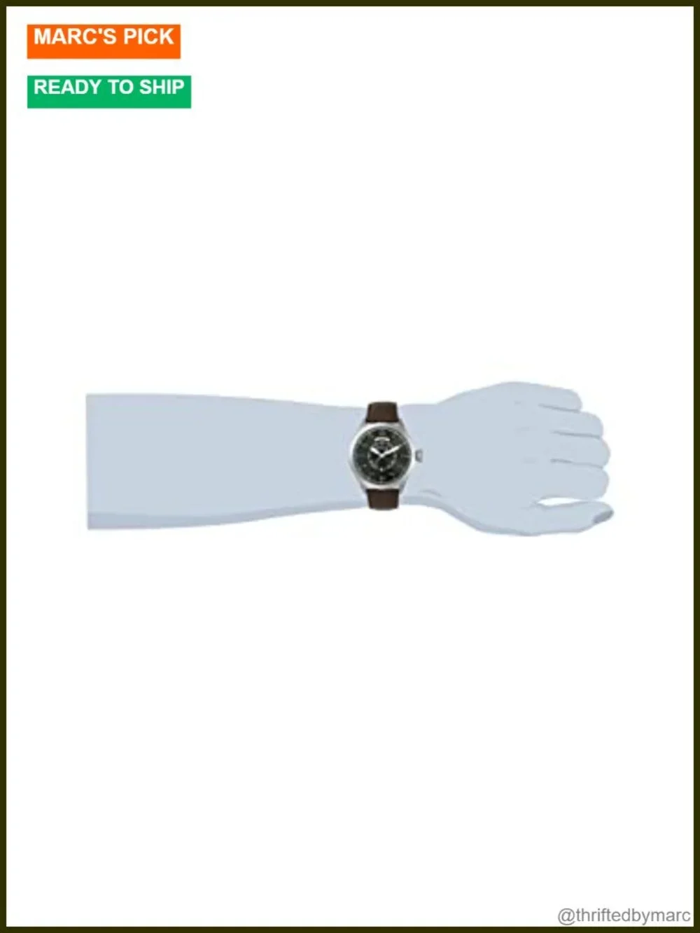 Stainless Steel Quartz Watch with Leather Calfskin Strap, Luminous Hands, 45mm